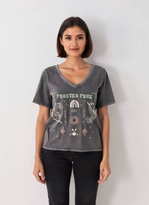 Tricou croială dreaptă mâneci scurte negru ROSE GARDEN femeie