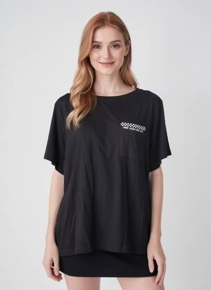 Tricou croială dreaptă mâneci scurte negru ROSE GARDEN femeie