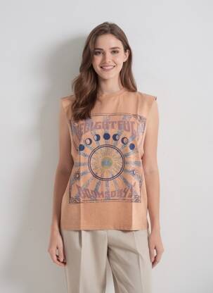 Maiou serigrafie fără mâneci portocalie ROSE GARDEN femeie