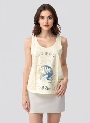 Maiou serigrafie fără mâneci bej ROSE GARDEN femeie