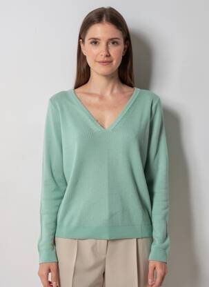 Pulover guler în v mâneci lungi verde ICHI femeie