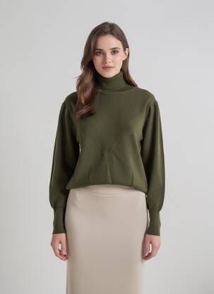 Pulover cu guler înalt țesătură melanj mâneci lungi verde LES P'TITES BOMBES femeie