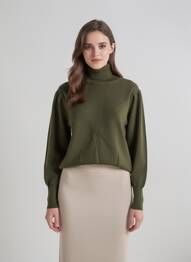 Pulover cu guler înalt țesătură melanj mâneci lungi verde LES P'TITES BOMBES femeie