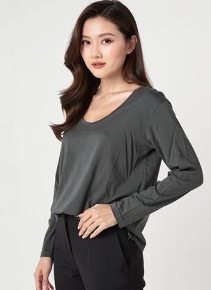 Tricou mâneci lungi mâneci lungi gri HAPPY femeie