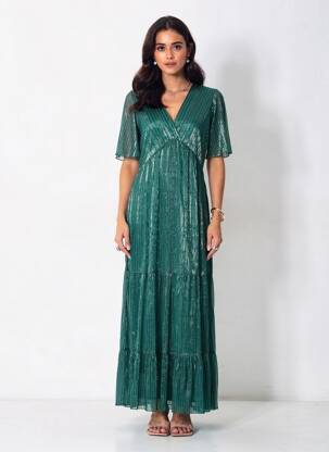 Rochie lungă mâneci scurte mâneci scurte verde GRACE & MILA femeie
