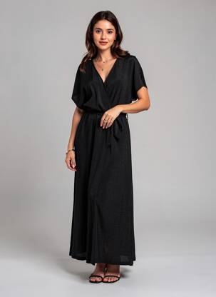 Rochie lungă mâneci scurte mâneci scurte negru GRACE & MILA femeie
