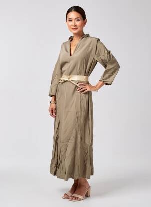 Rochie lungă țesătură poplin mâneci 3/4 verde MOLLY BRACKEN femeie