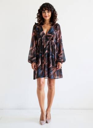 Rochie scurtă croială evazată mâneci lungi negru MOLLY BRACKEN femeie