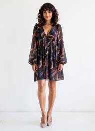 Rochie scurtă croială evazată mâneci lungi negru MOLLY BRACKEN femeie