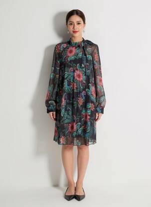 Rochie midi imprimeu fantezie mâneci lungi negru MOLLY BRACKEN femeie