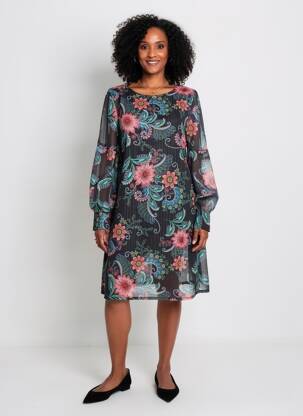 Rochie midi imprimeu fantezie mâneci lungi negru MOLLY BRACKEN femeie