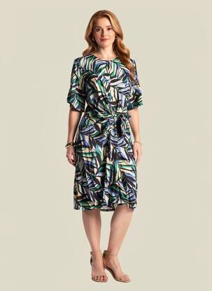 Rochie midi imprimeu fantezie mâneci scurte albastru MOLLY BRACKEN femeie