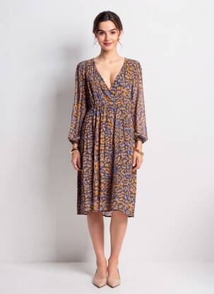 Rochie midi imprimeu fantezie mâneci lungi albastru LA PETITE ETOILE femeie