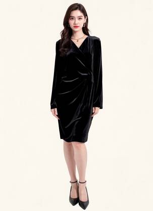 Rochie midi mâneci lungi mâneci lungi negru B.YOUNG femeie