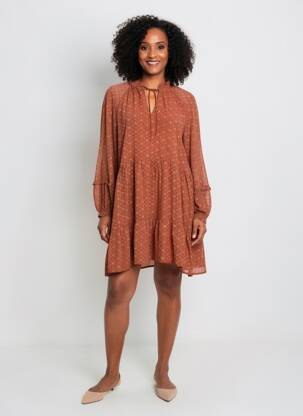 Rochie scurtă croială fluidă mâneci lungi portocalie MOLLY BRACKEN femeie