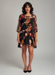Rochie scurtă croială fluidă mâneci 3/4 negru MOLLY BRACKEN femeie