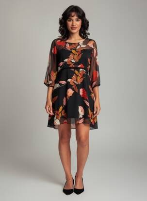 Rochie scurtă croială fluidă mâneci 3/4 negru MOLLY BRACKEN femeie