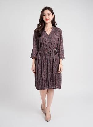Rochie midi imprimeu floral mâneci 3/4 negru GRACE & MILA femeie