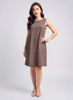 Rochie scurtă croială fluidă fără mâneci maro GRACE & MILA femeie