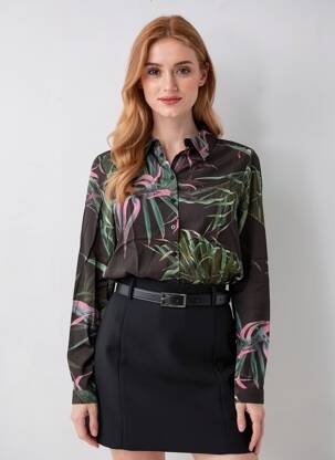 Cămașă imprimeu floral mâneci lungi negru LES P'TITES BOMBES femeie