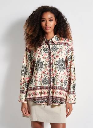 Cămașă imprimeu floral mâneci lungi bej GRACE & MILA femeie