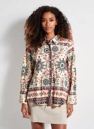Cămașă imprimeu floral mâneci lungi bej GRACE & MILA femeie