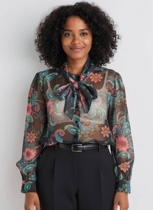 Cămașă imprimeu floral mâneci lungi negru MOLLY BRACKEN femeie