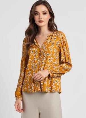Cămașă imprimeu floral mâneci lungi galben ICHI femeie