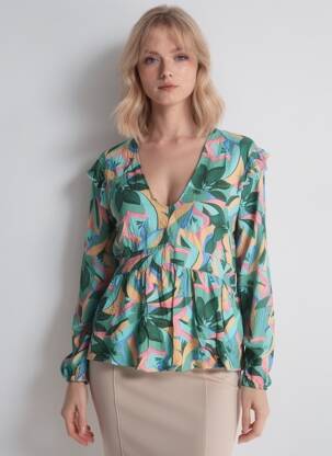 Bluză țesătură poplin mâneci lungi verde CHERRY PARIS femeie