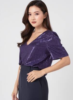 Top croială fluidă mâneci scurte violet ICHI femeie