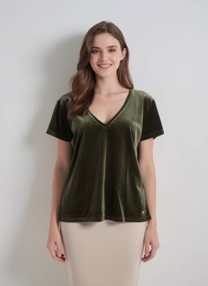 Top elasticitate mâneci scurte verde LA PETITE ETOILE femeie