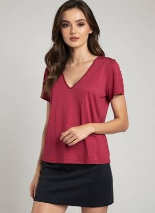 Tricou guler în v mâneci scurte roșu JACQUELINE DE YONG femeie