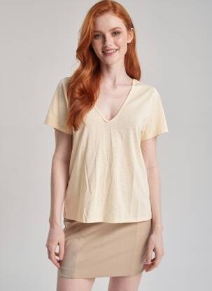 Tricou guler în v mâneci scurte bej JACQUELINE DE YONG femeie