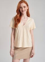 Tricou guler în v mâneci scurte bej JACQUELINE DE YONG femeie