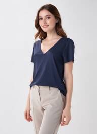 Tricou guler în v mâneci scurte albastru JACQUELINE DE YONG femeie