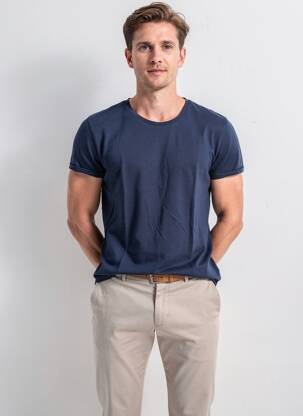 Tricou croială dreaptă mâneci scurte albastru KNOWLEDGE COTTON APPAREL bărbat