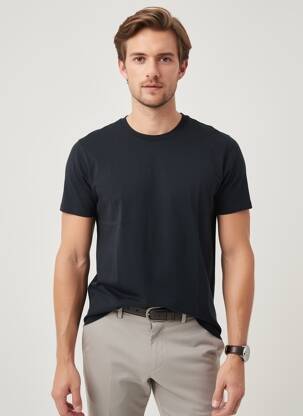Tricou croială dreaptă mâneci scurte negru INSIMA bărbat