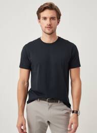 Tricou croială dreaptă mâneci scurte negru INSIMA bărbat