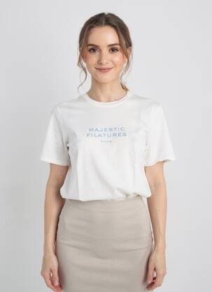 Tricou croială dreaptă mâneci scurte alb MAJESTIC FILATURES femeie