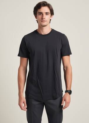 Tricou croială dreaptă mâneci scurte negru HARMONY bărbat