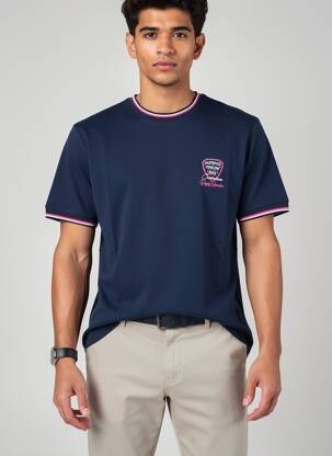 Tricou broderie mâneci scurte albastru CAMBERABERO bărbat