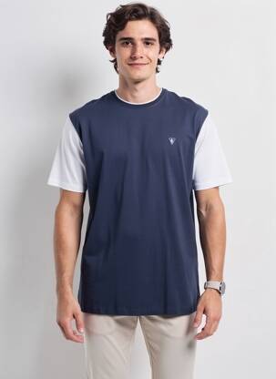 Tricou broderie mâneci scurte albastru CAMBERABERO bărbat