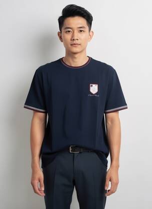 Tricou broderie mâneci scurte albastru CAMBERABERO bărbat