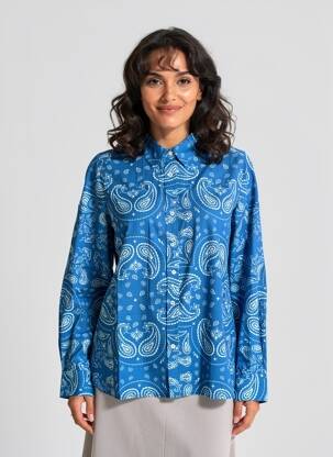 Cămașă croială dreaptă mâneci lungi albastru JANE BLUE femeie