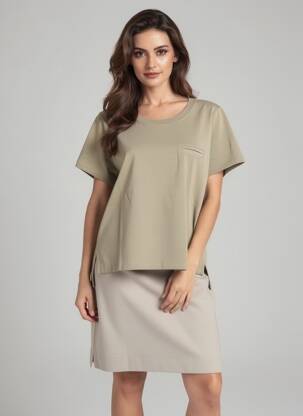 Tricou croială dreaptă mâneci scurte verde HANA SAN femeie