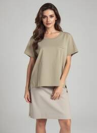 Tricou croială dreaptă mâneci scurte verde HANA SAN femeie
