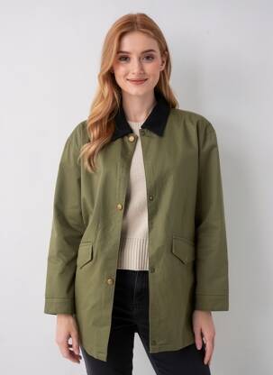 Trench țesătură poplin fără glugă verde ROSE GARDEN femeie