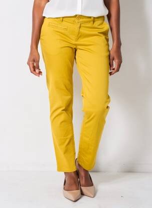 Pantalon chino țesătură poplin mărime normală galben HAPPY femeie