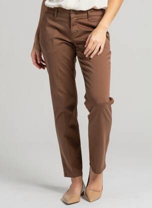 Pantalon chino țesătură poplin mărime normală maro HAPPY femeie