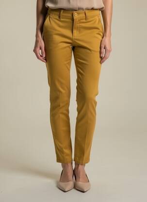 Pantalon chino țesătură poplin mărime normală galben HAPPY femeie